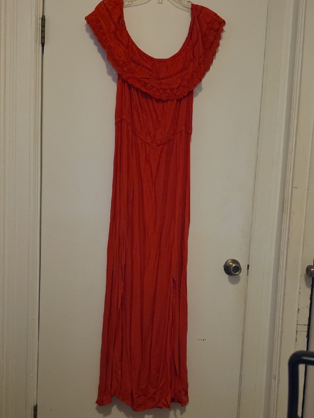 City Chic Red Off The Shoulder  Maxi Dress with Lace Yoke